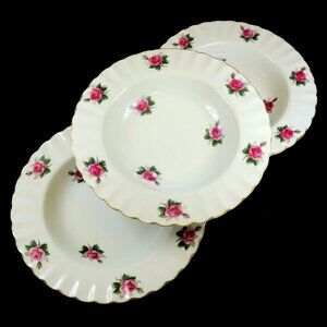 Set of 3 Bond Japan BND1 Pink Roses Soup Bowls, Hand-Painted, Mid-Century Dish